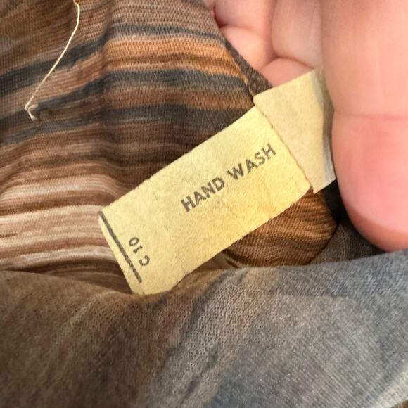 B Altman & Co Blouse 14 Vintage Abstract Tie Neck Long Sleeve Work Career Brown - Picture 7 of 9